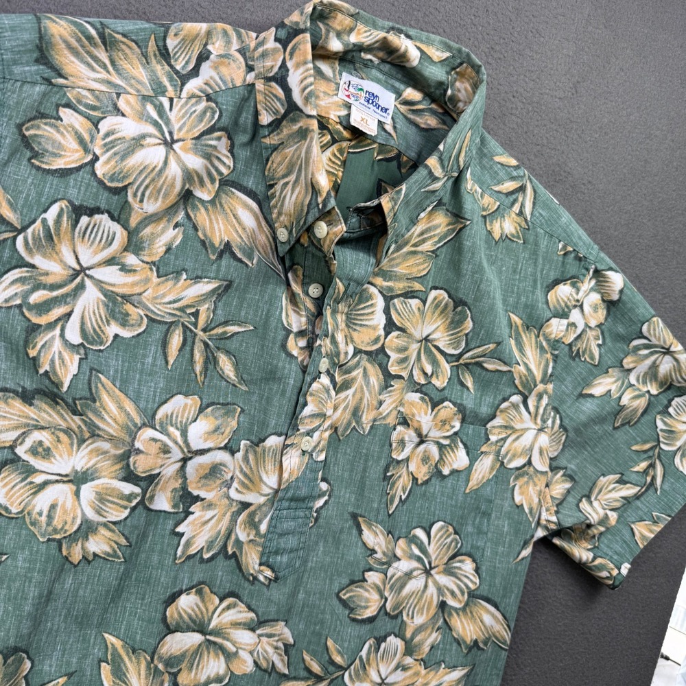Vintage Reyn Spooner Shirt XL Green Hibiscus Cotton Pullover Hawaiian Aloha - Picture 9 of 9